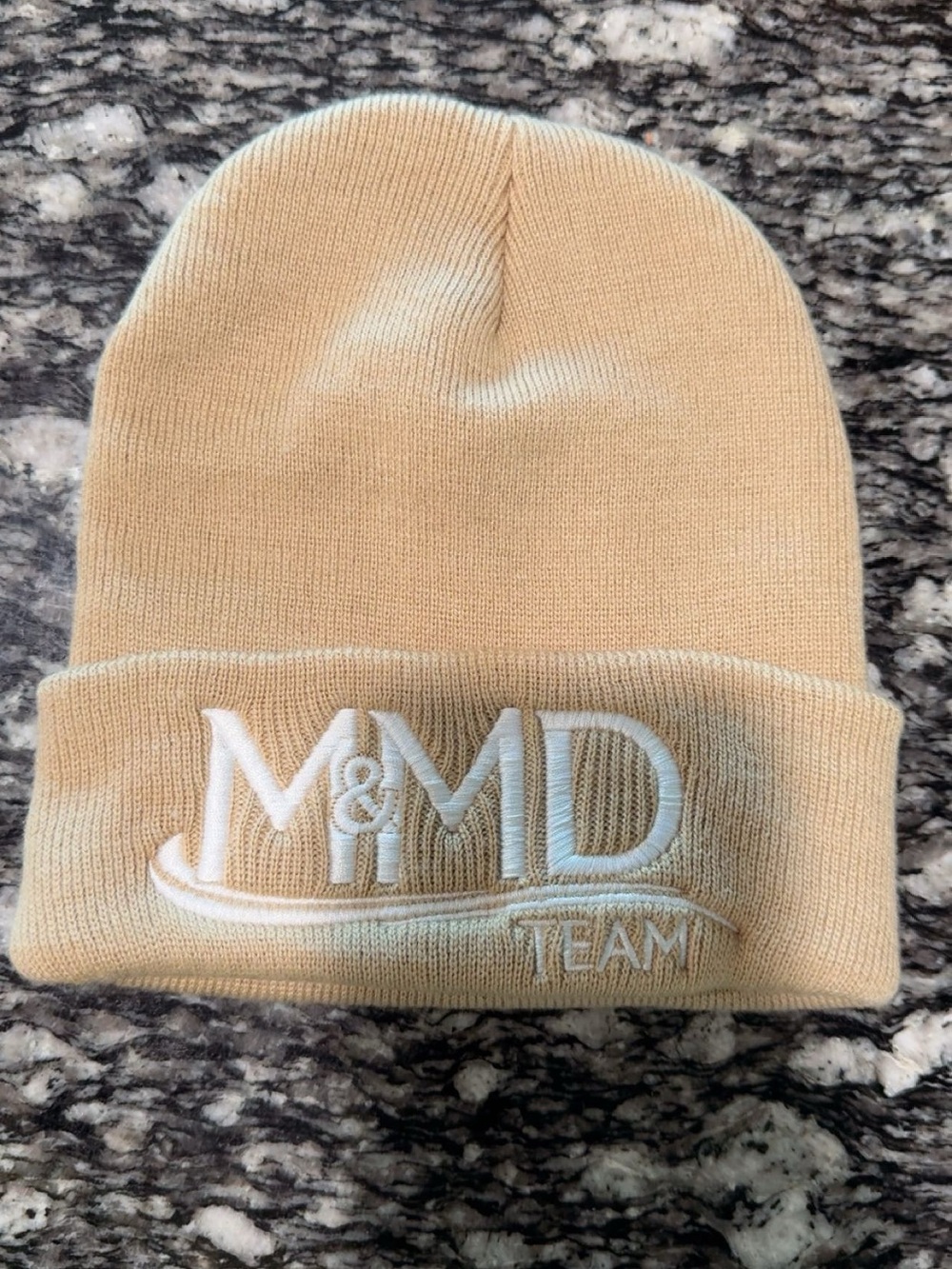 M&M'S Beige Knit Cuffed Beanie with White Embroidered Logo